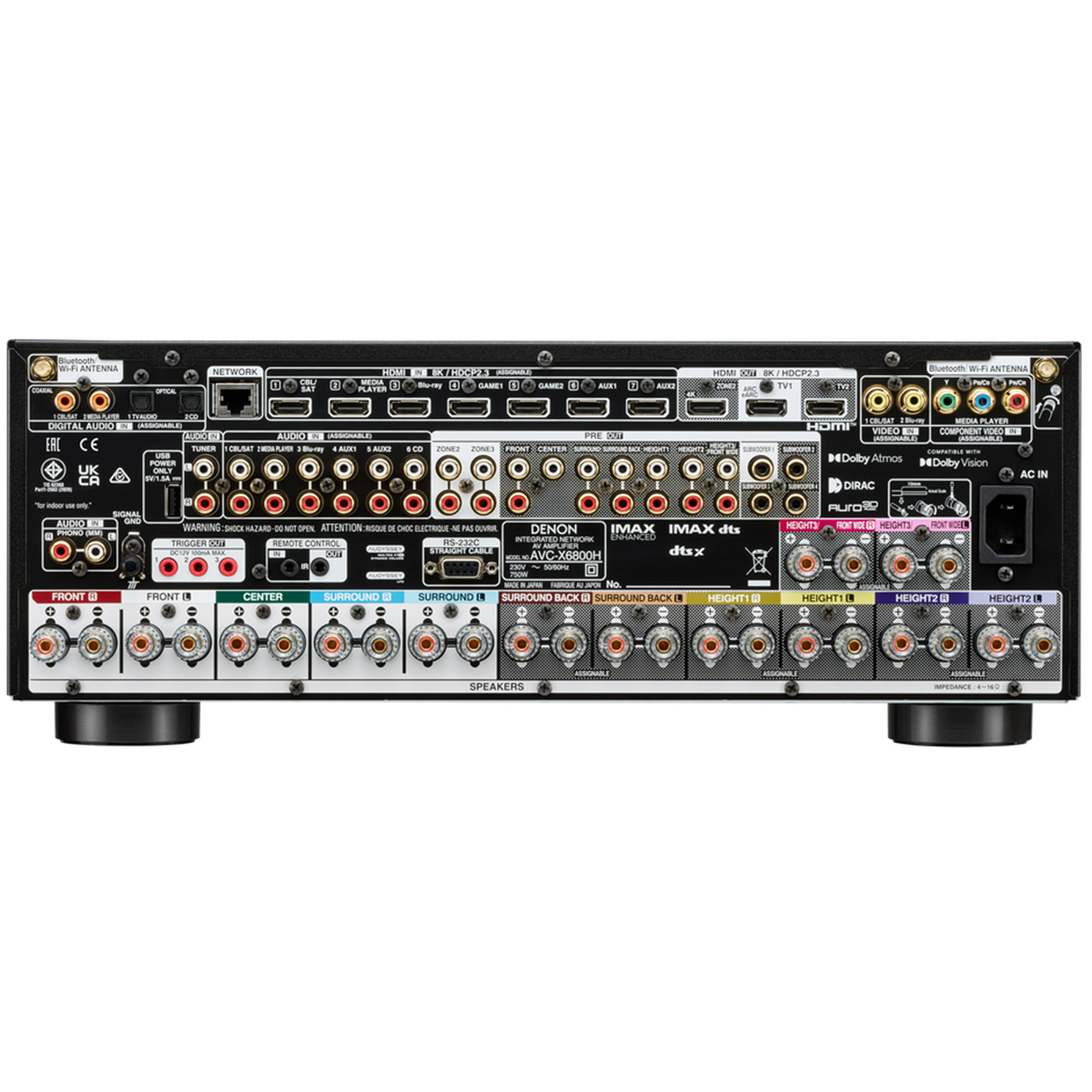 Side view of Denon AVC-X6800H 11.4-Channel 8K AV Amplifier with 3D Audio, Dolby Atmos, HEOS Built-in Black