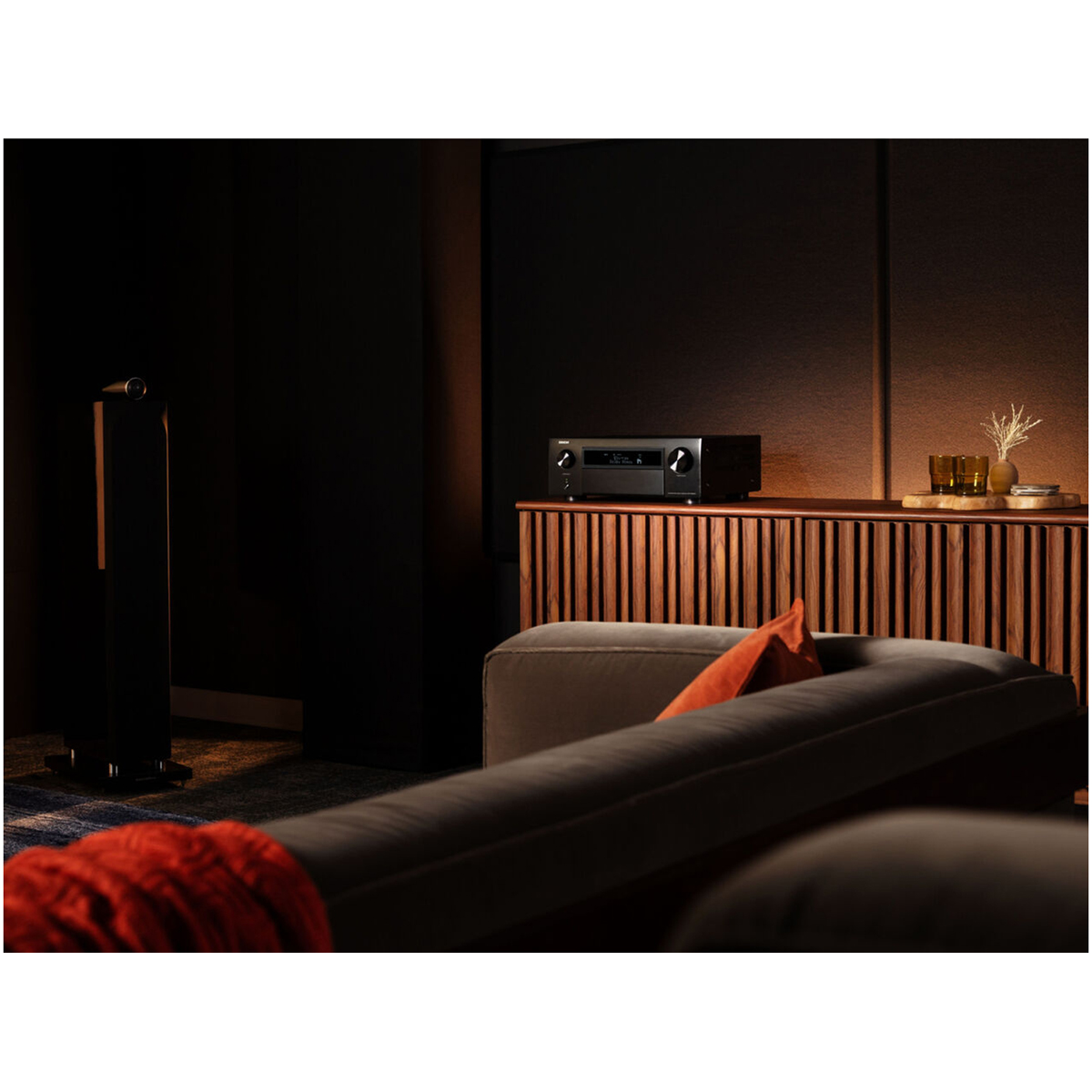 Side view of Denon AVC-X6800H 11.4-Channel 8K AV Amplifier with 3D Audio, Dolby Atmos, HEOS Built-in Black