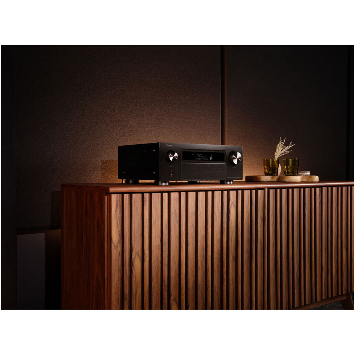 Side view of Denon AVC-X6800H 11.4-Channel 8K AV Amplifier with 3D Audio, Dolby Atmos, HEOS Built-in Black