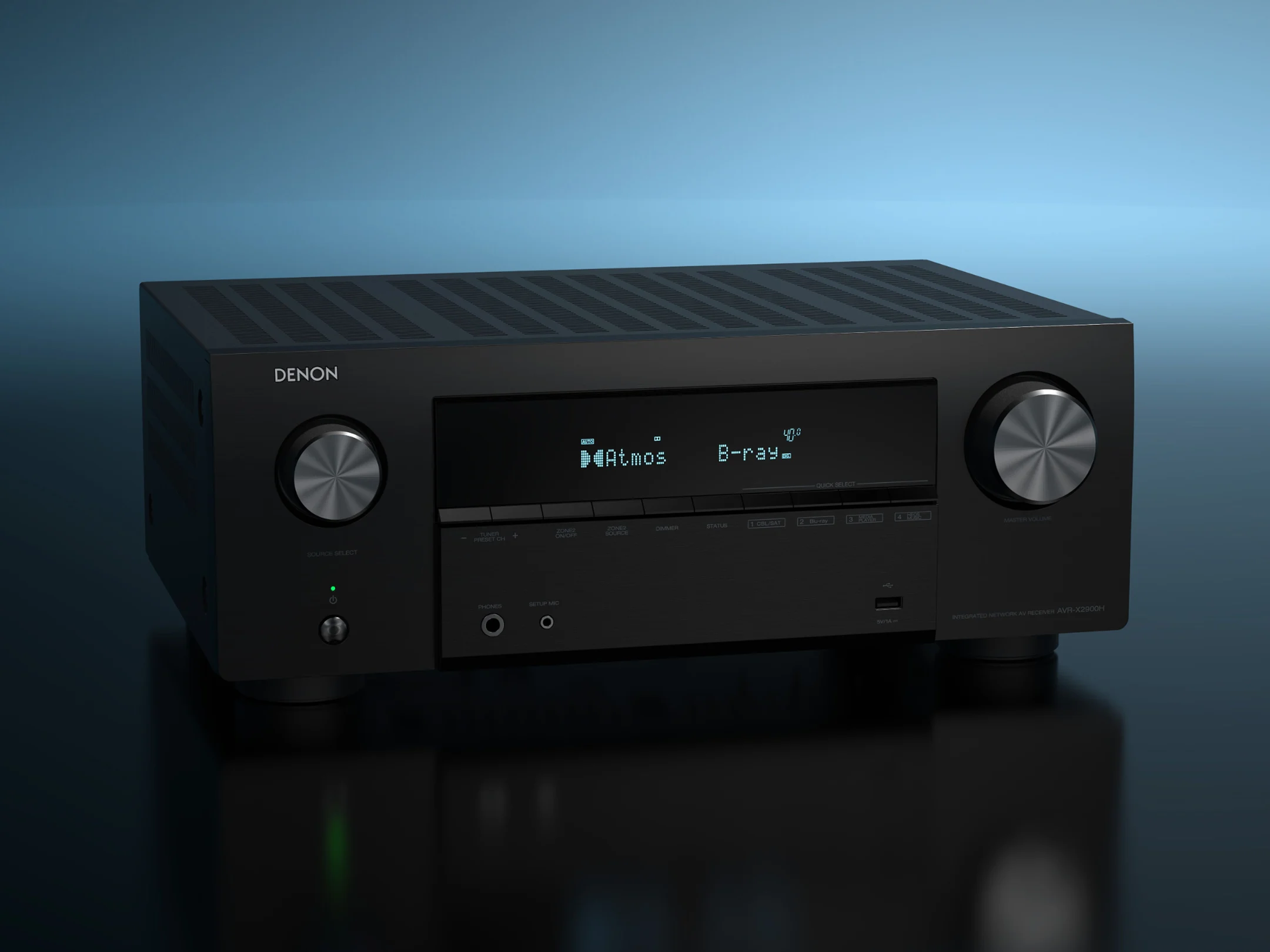 Side view of DENON AVR-X2900HD 7.2 Ch. 95W 4K/8K Dolby Atmos AV Receiver Powered by HEOS  Amplifier - Black