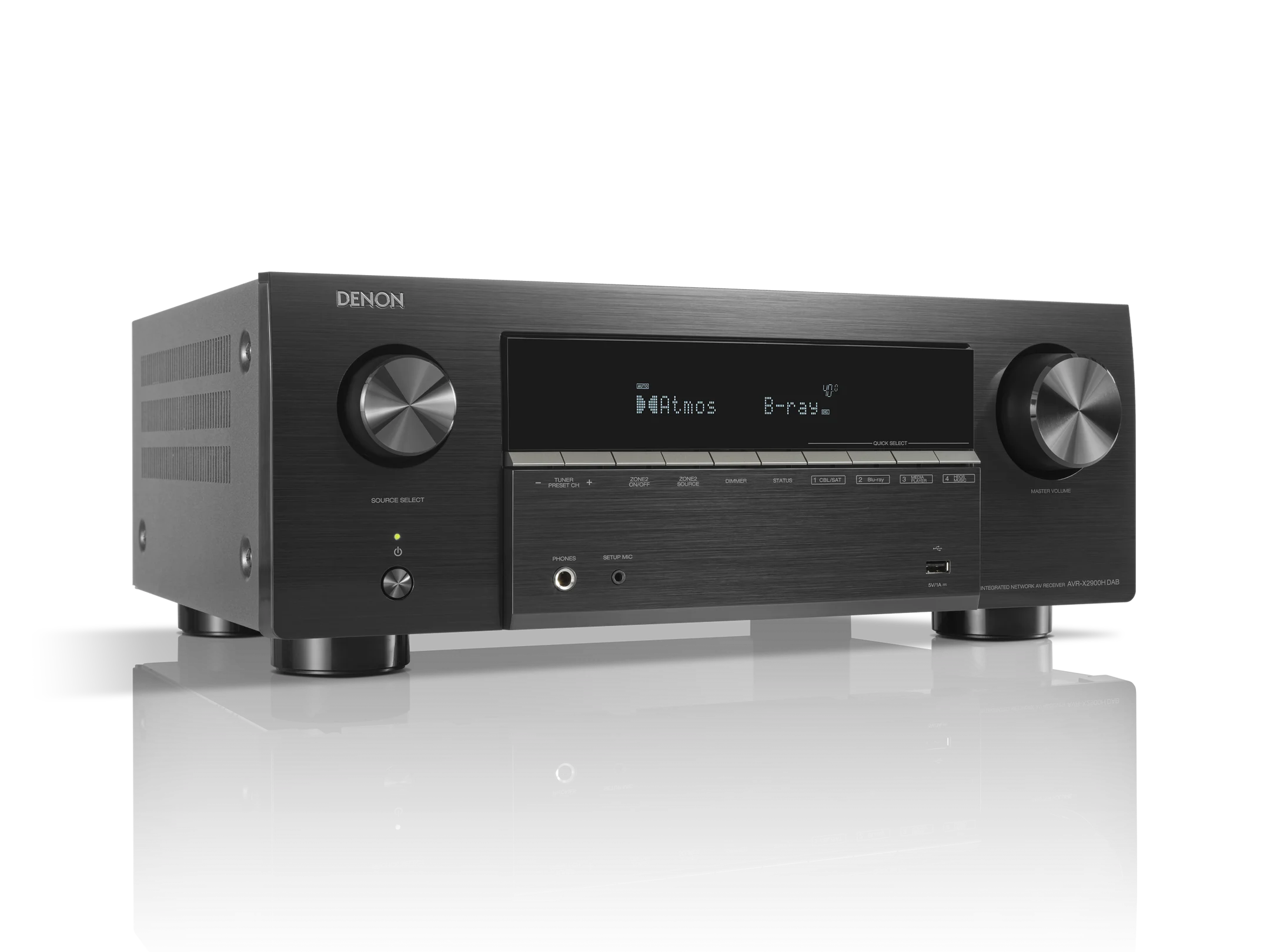Side view of DENON AVR-X2900HD 7.2 Ch. 95W 4K/8K Dolby Atmos AV Receiver Powered by HEOS  Amplifier - Black