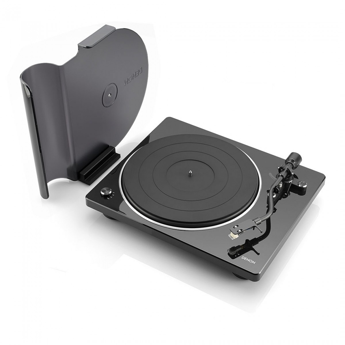 Side view of Denon DP400BKEM Turntable In Black