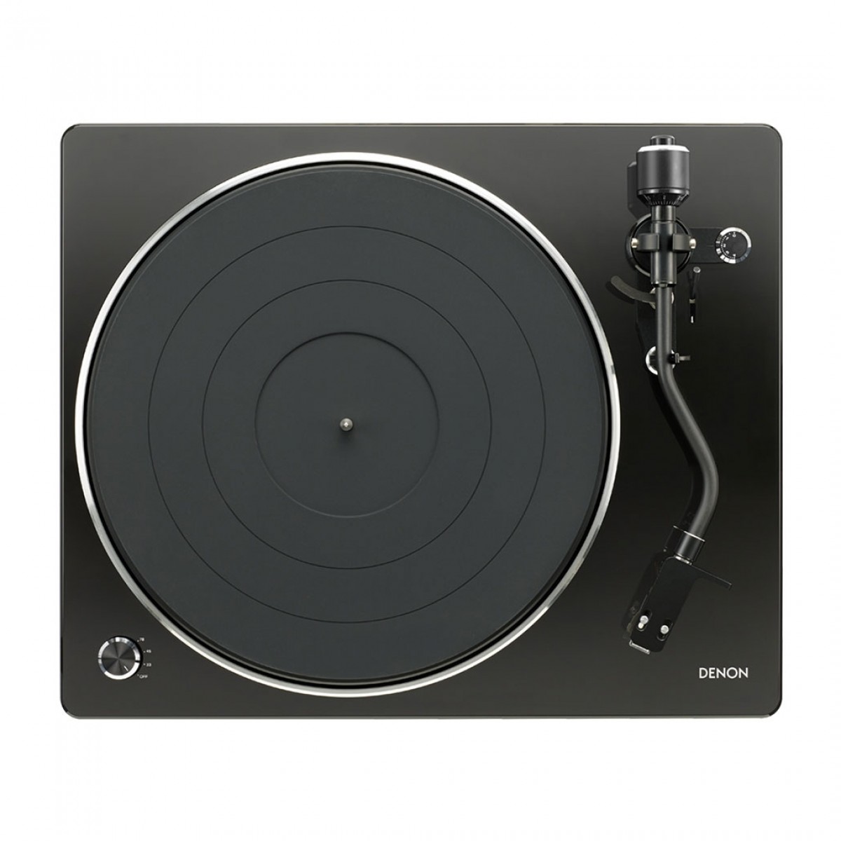 Side view of Denon DP400BKEM Turntable In Black