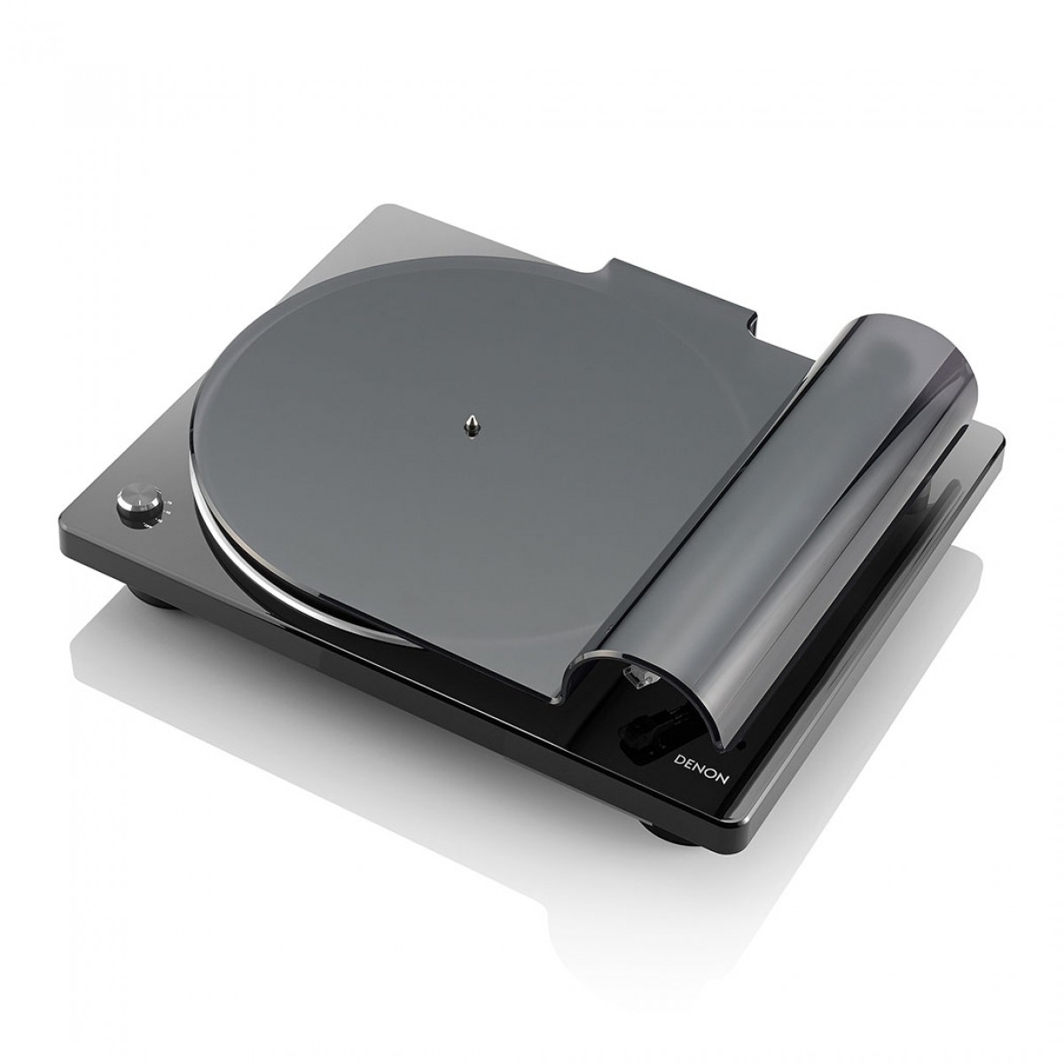 Side view of Denon DP400BKEM Turntable In Black