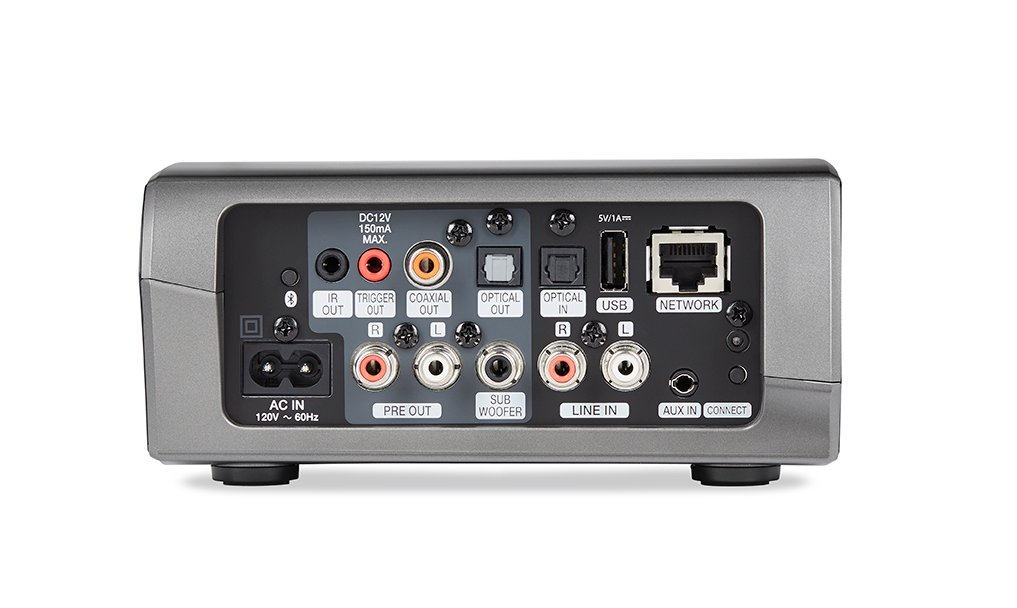 Side view of Denon HEOSLINKHS2 SRE2GB Amplifier - Gunmetal Silver
