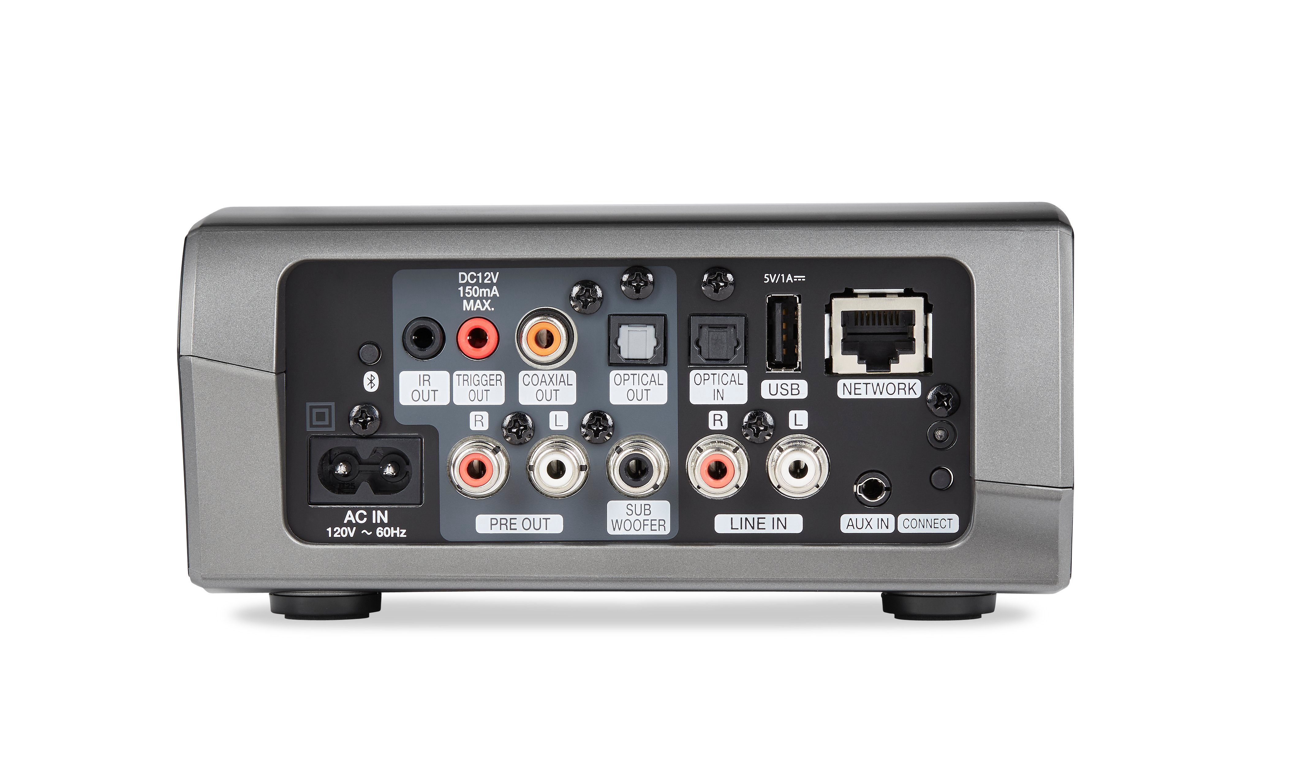 Side view of Denon HEOSLINKHS2 SRE2GB Amplifier - Gunmetal Silver