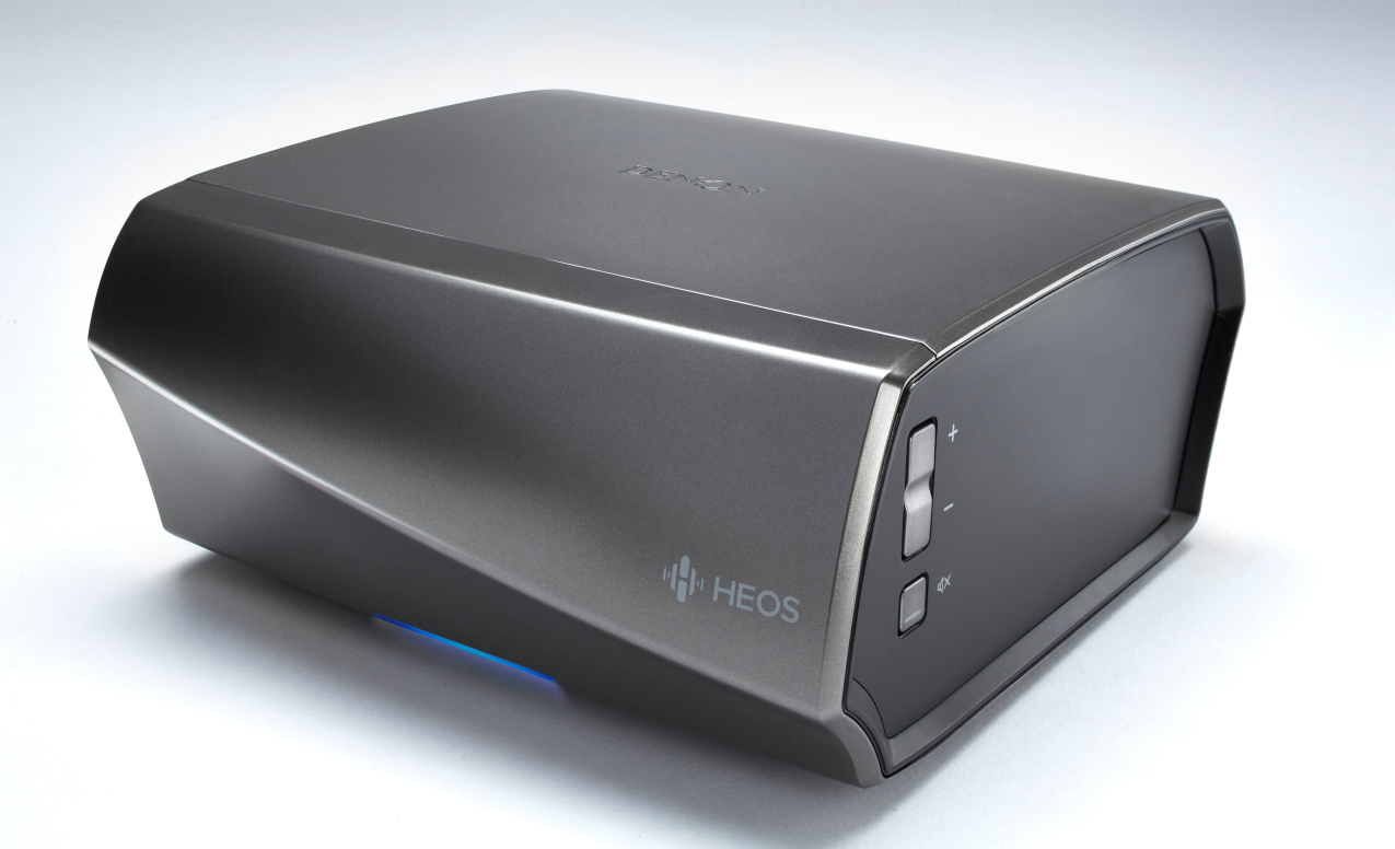 Side view of Denon HEOSLINKHS2 SRE2GB Amplifier - Gunmetal Silver