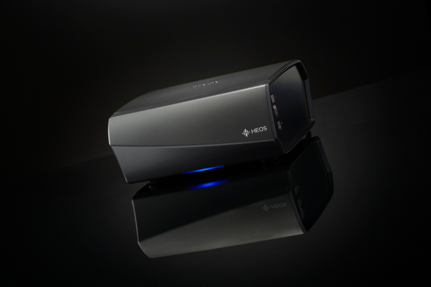 Side view of Denon HEOSLINKHS2 SRE2GB Amplifier - Gunmetal Silver