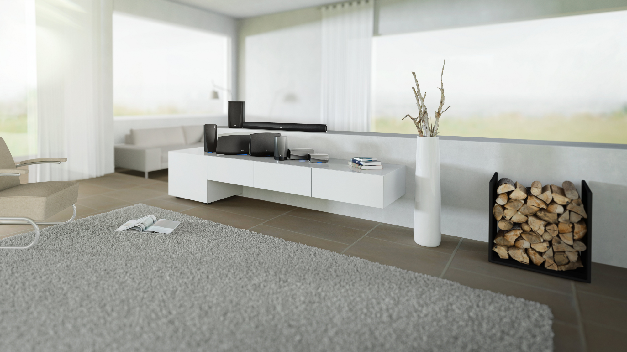 Side view of Denon HEOSLINKHS2 SRE2GB Amplifier - Gunmetal Silver