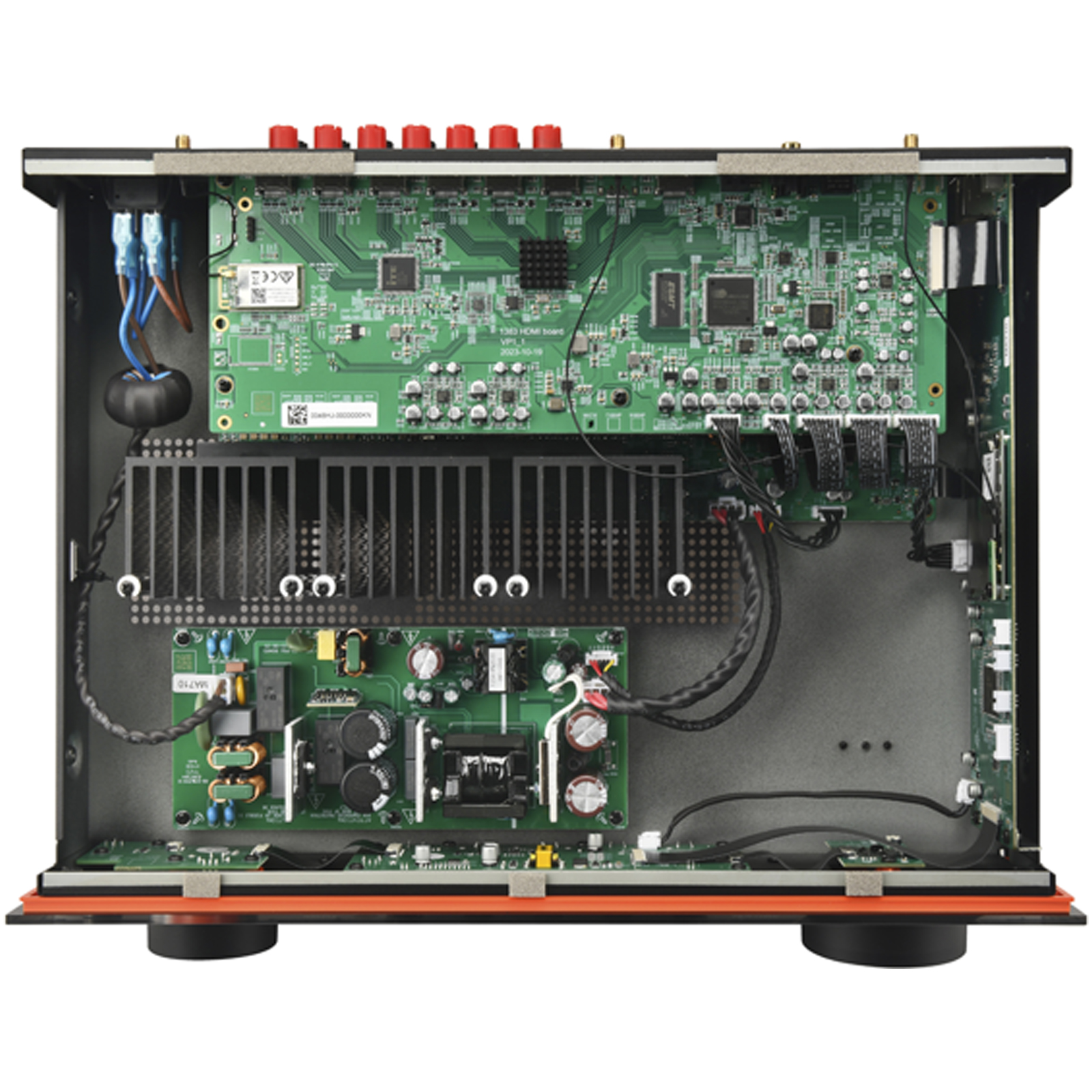 Side view of JBL MA710 7.2 Channel 8K Audio Video Premium Receiver in Black