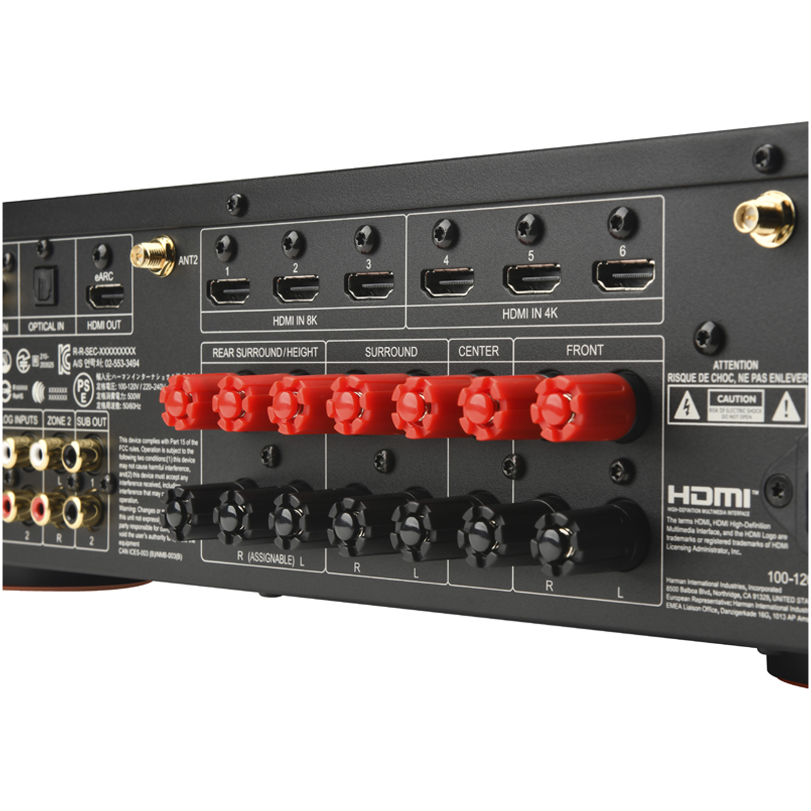 Side view of JBL MA710 7.2 Channel 8K Audio Video Premium Receiver in Black