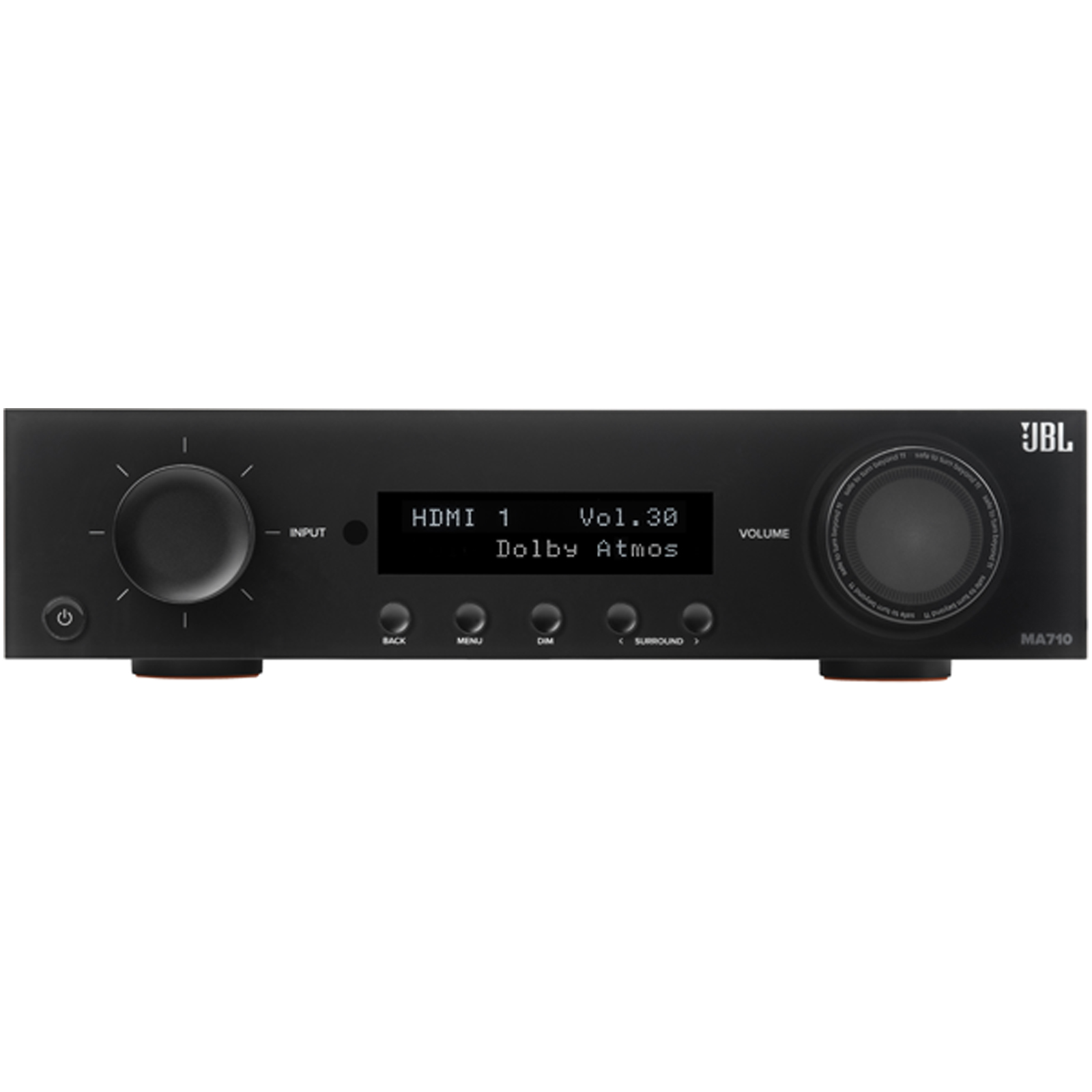 Side view of JBL MA710 7.2 Channel 8K Audio Video Premium Receiver in Black