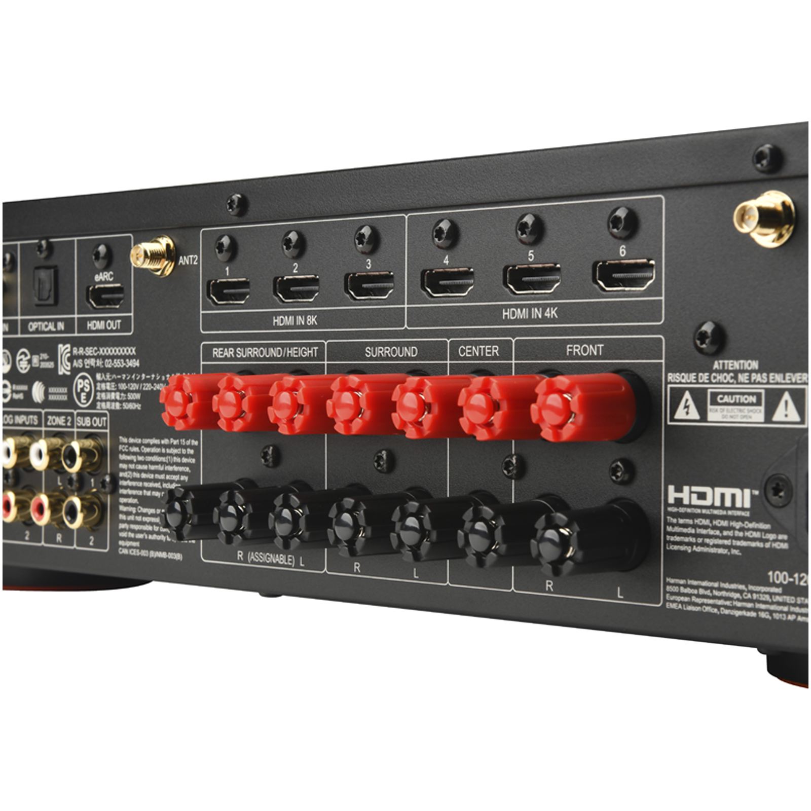 Side view of JBL MA710 7.2ch 8K AV Receiver in White