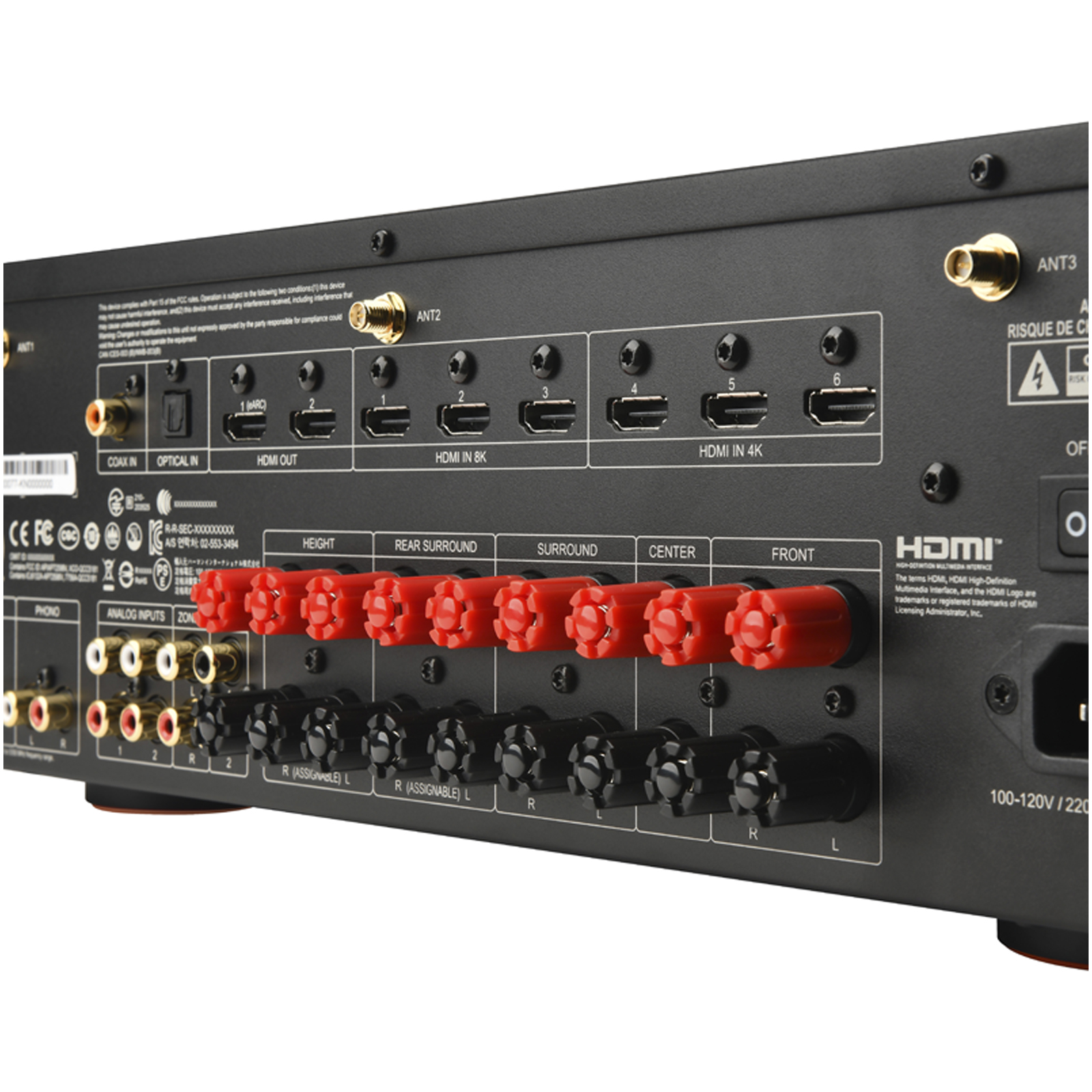 Side view of JBL MA9100HP 9.2 Channel 8K High Performance AV Receiver With HDMI 2.1 inputs, eARC support, and compatibility with 8K and 4K resolutions in Black