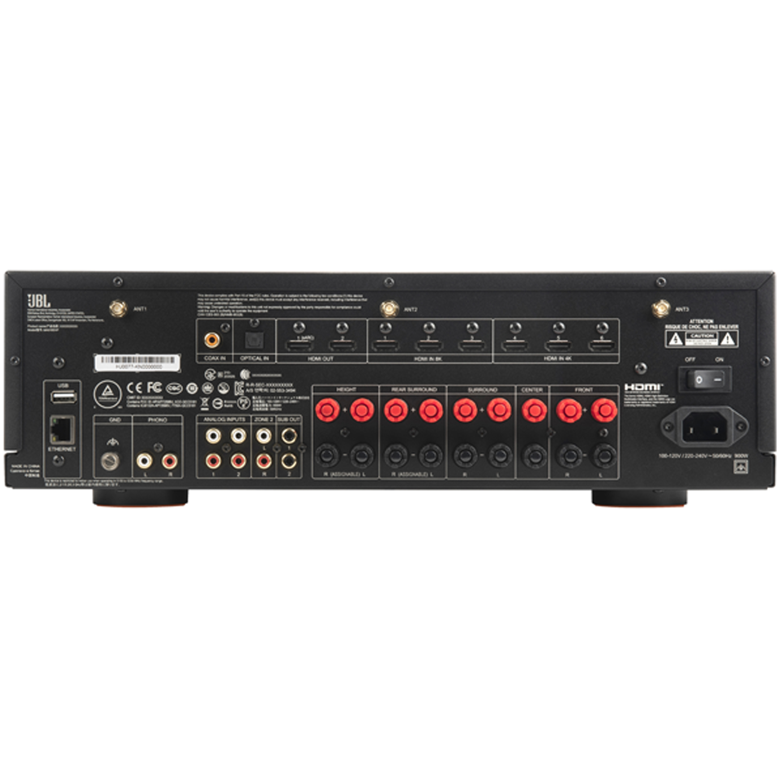 Side view of JBL MA9100HP 9.2 Channel 8K High Performance AV Receiver With HDMI 2.1 inputs, eARC support, and compatibility with 8K and 4K resolutions in Black