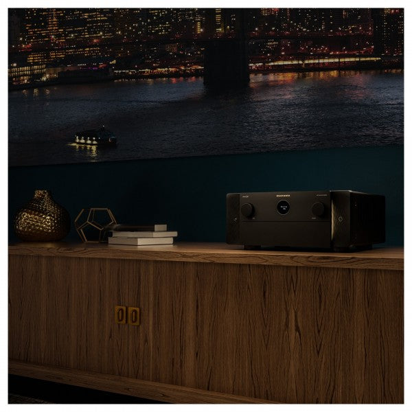 Side view of Marantz Cinema 30 Premium 11.4 Channel AV Receiver in Sleek Black