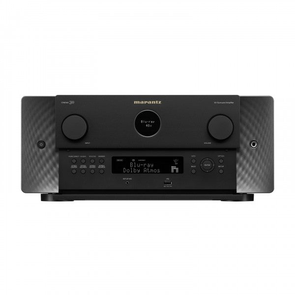 Side view of Marantz Cinema 30 Premium 11.4 Channel AV Receiver in Sleek Black