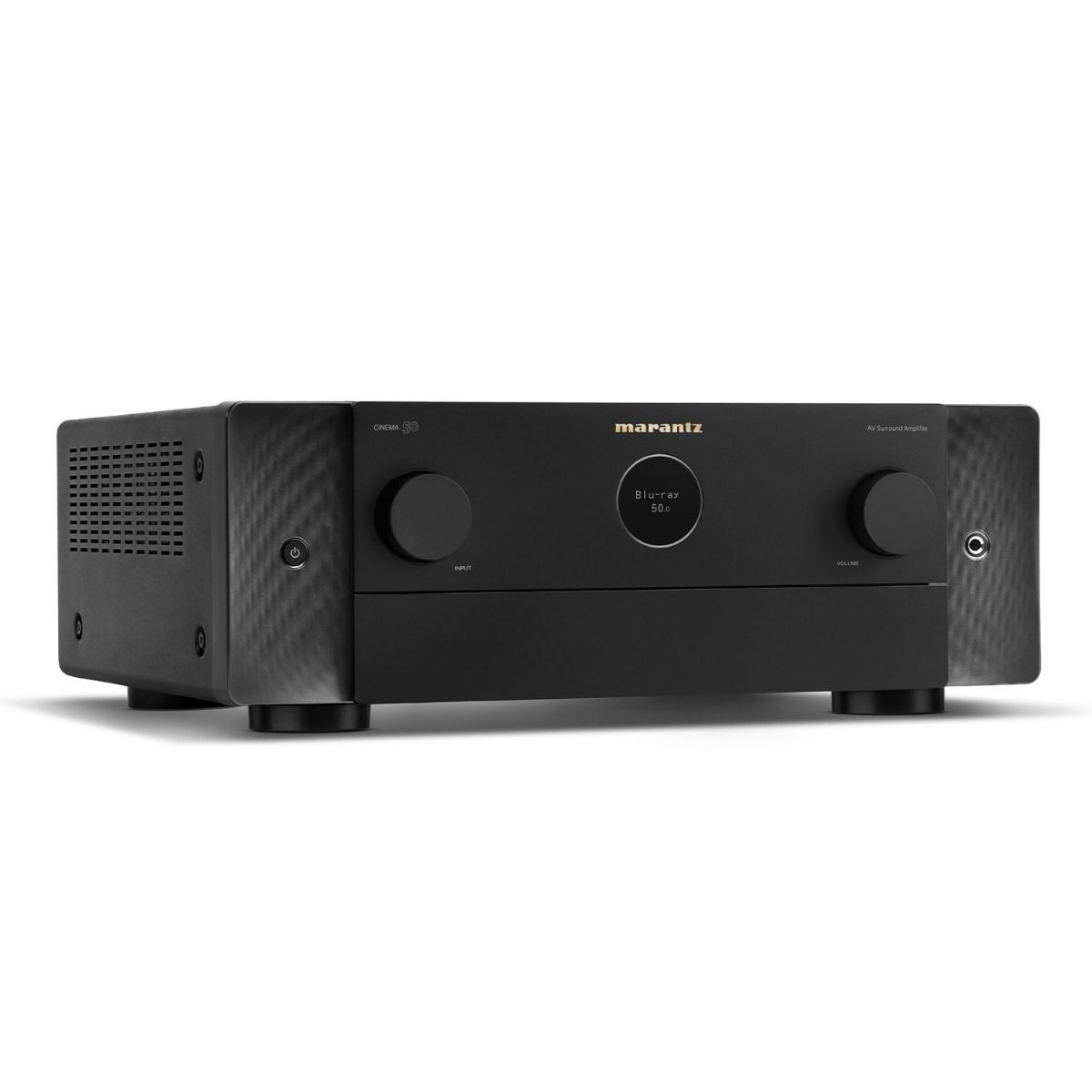 Side view of Marantz Cinema 50 9.4 Channel AV Receiver in Black with 9 Powered Channels