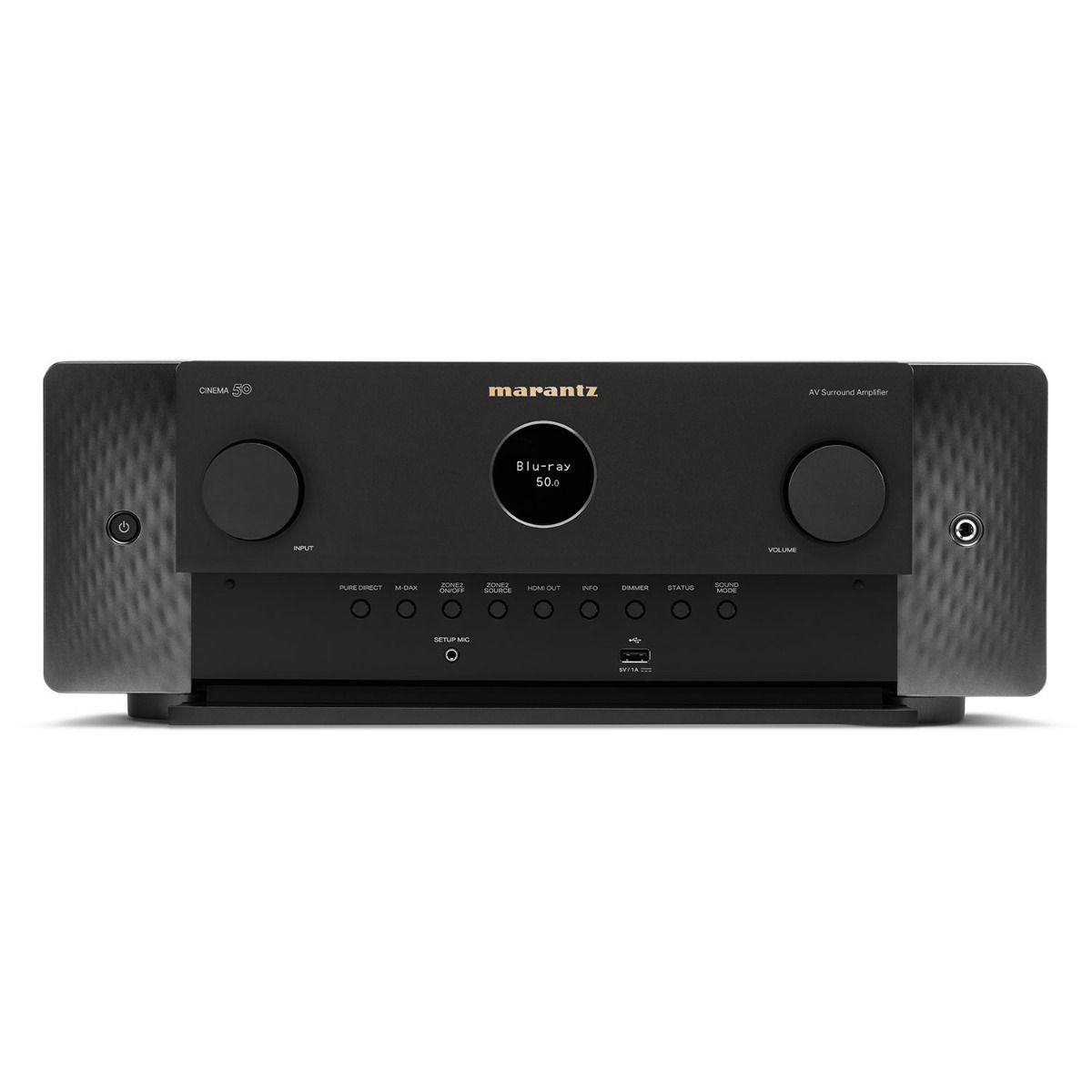 Side view of Marantz Cinema 50 9.4 Channel AV Receiver in Black with 9 Powered Channels