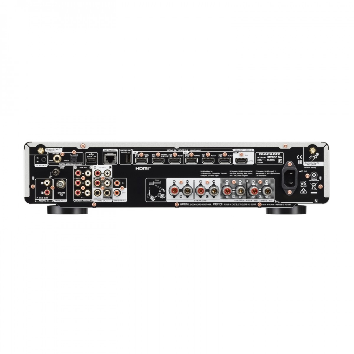 Side view of Marantz Stereo 70s Slimline Network Stereo Receiver in Silver Gold