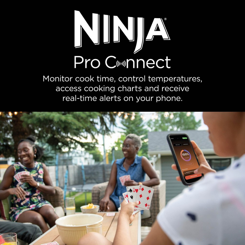 Side view of Ninja OG901UK Woodfire Pro Connect XL Electric BBQ Grill & Smoker - Black/Blue