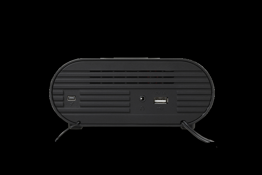Side view of Roberts Radio ORTUSDABW DAB Charge DAB+/FM Bluetooth Clock Radio - Black