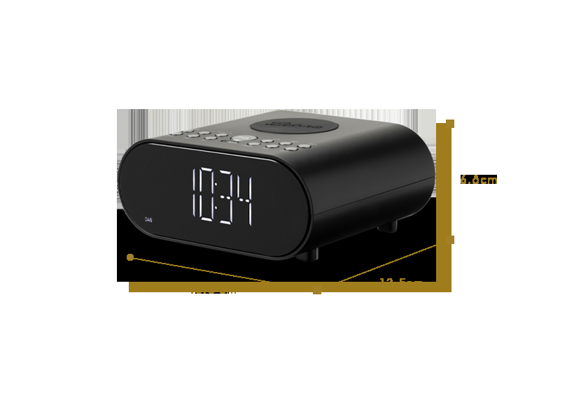 Side view of Roberts Radio ORTUSDABW DAB Charge DAB+/FM Bluetooth Clock Radio - Black