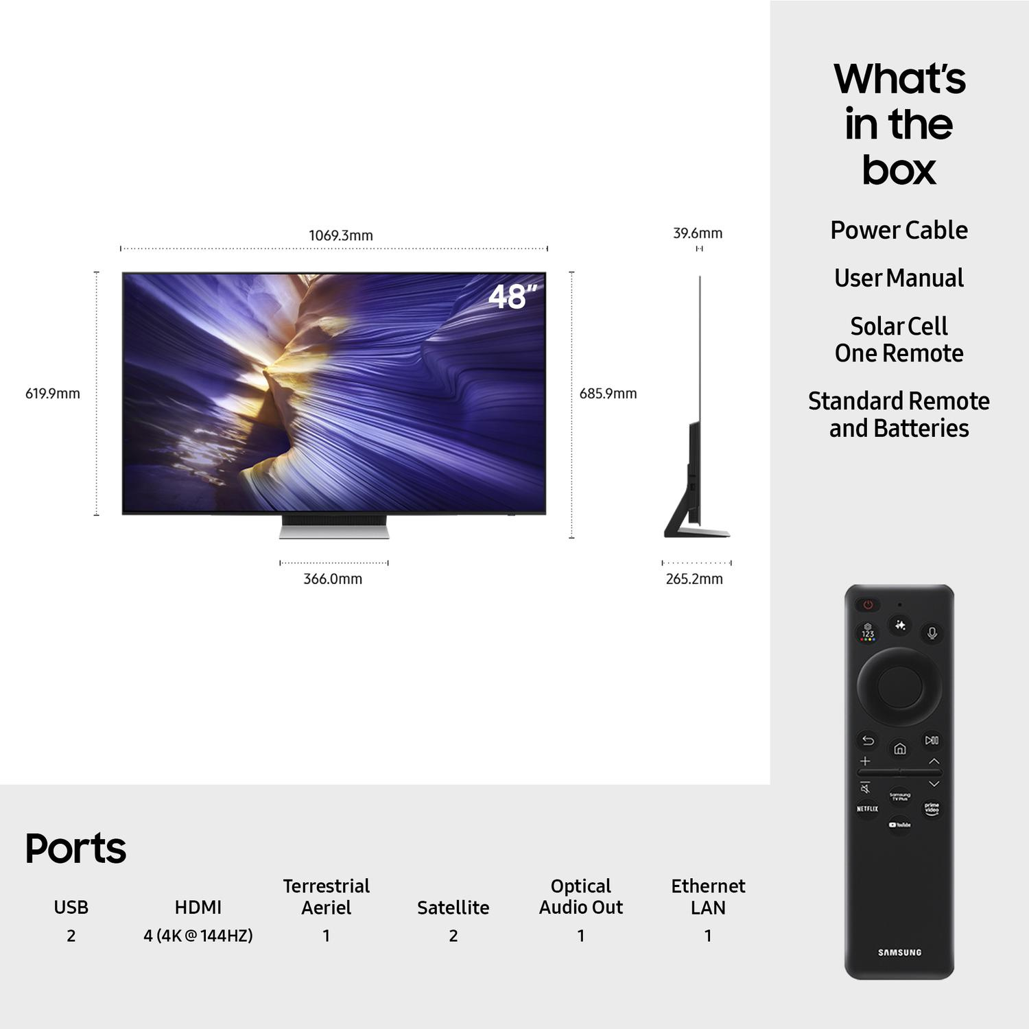 Side view of Samsung QE48S90FAEXXU 48" 4K OLED Smart AI TV