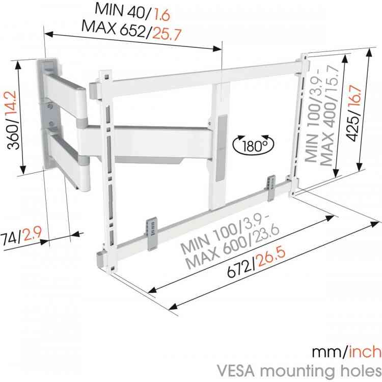 Side view of Vogels ELITETVM5645W Display Wall Mount White