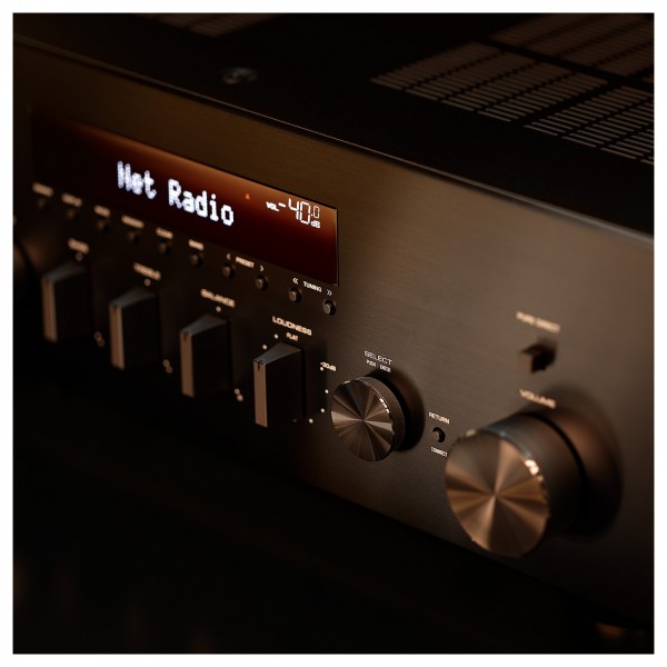 Side view of Yamaha R-N600A Hi-Fi Network Receiver with MusicCast and Wireless Streaming, Hi-Res Audio, SABRE DAC, Pure Audio Fidelity in Black