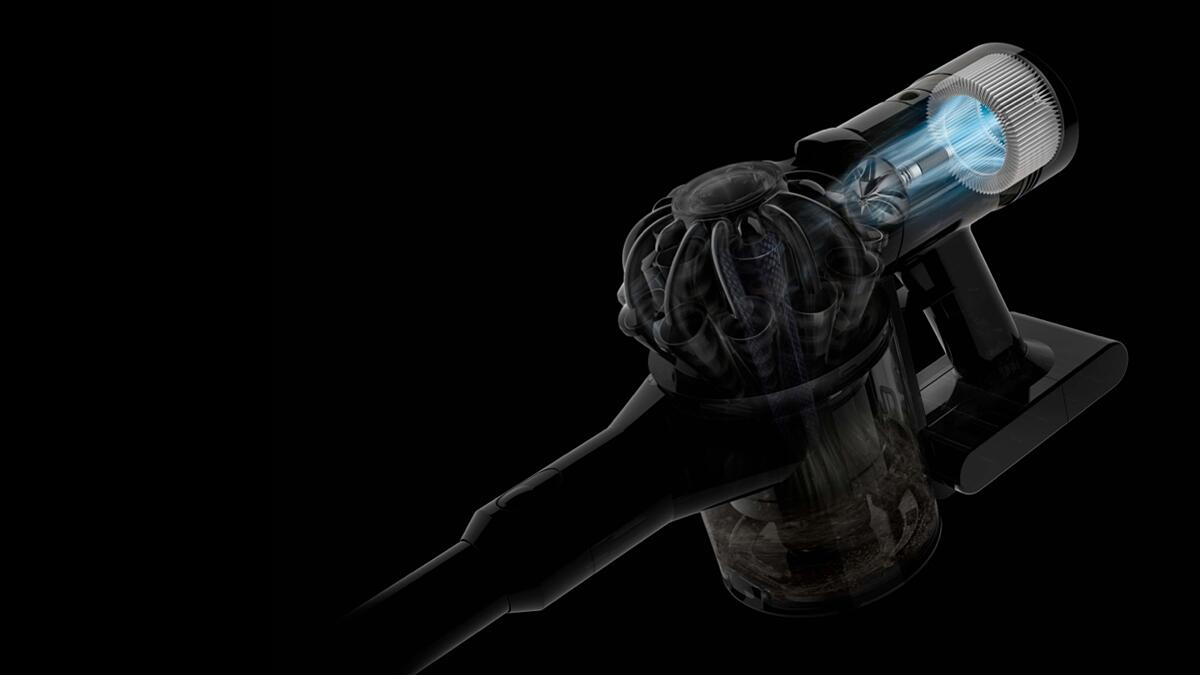 Cutaway diagram revealing the tightly corrugated filter wrapped around the motor.