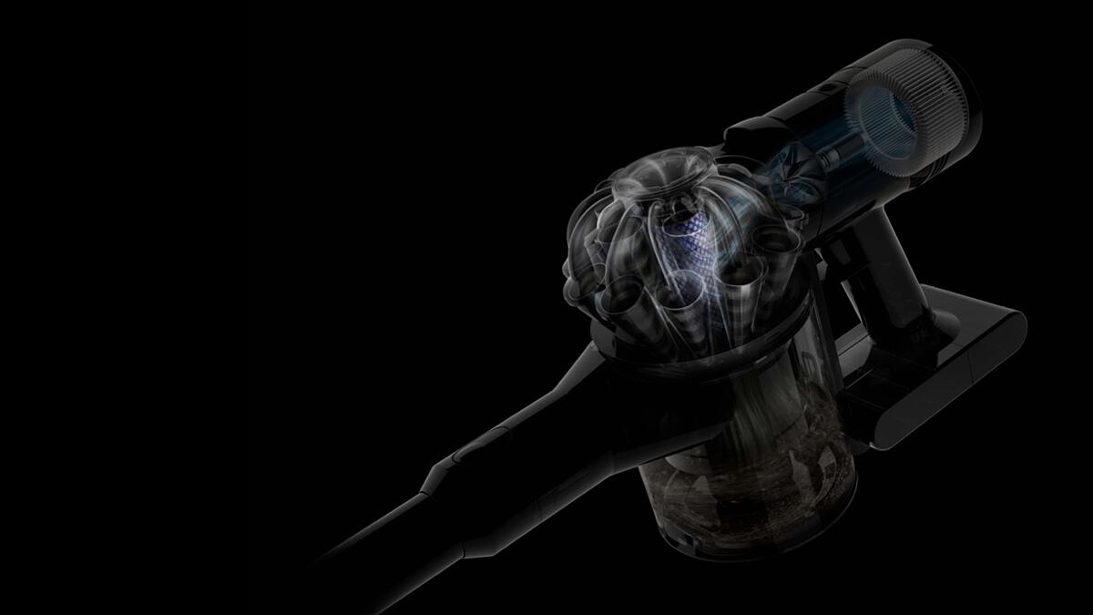 Cutaway diagram revealing the electrostatically charged filter of the V8-2023.